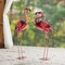 38.5"H/36.25"H Metal Standing Flamingo Garden Statue with Stakes